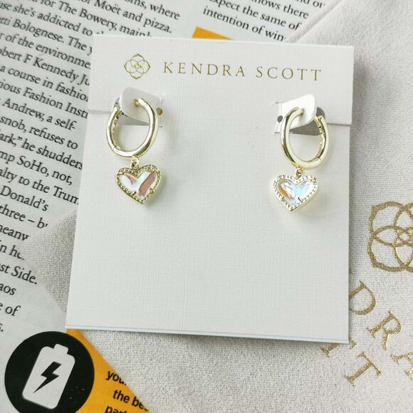 Kendra Scott Jewelry - Kendra Scott Ari Heart Gold Dichroic Glass Huggie Earrings NEW / DUST BAG